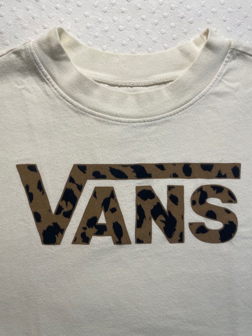 Vintage Vans White Tee with Leopard/ pony/ faun Logo Print crop XS